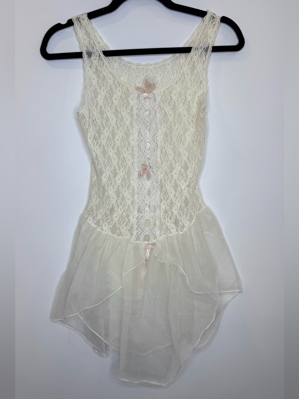Vintage Ivory Lace Fairycore Balletcore Handkerchief Dress sz small